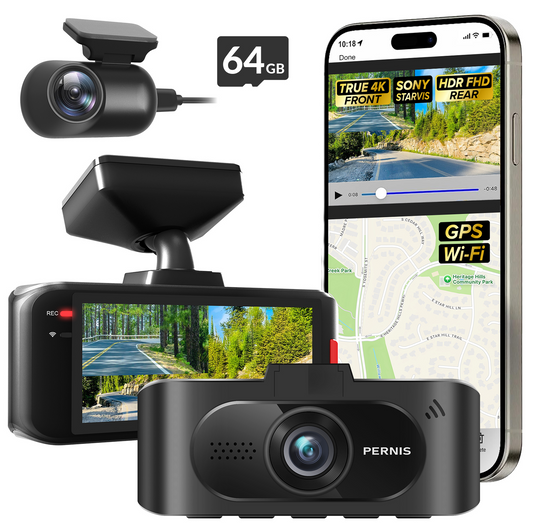 SAFEYEGO Aash Cam （Dual Lens Car Dash Cam – Front True 4K and Rear FHD HDR Wide Angle with Sony STARVIS Sensors, 5.8GHz WiFi, GPS, 3.16” Screen, 64GB Card, Parking Mode, Dual USB Adapter）